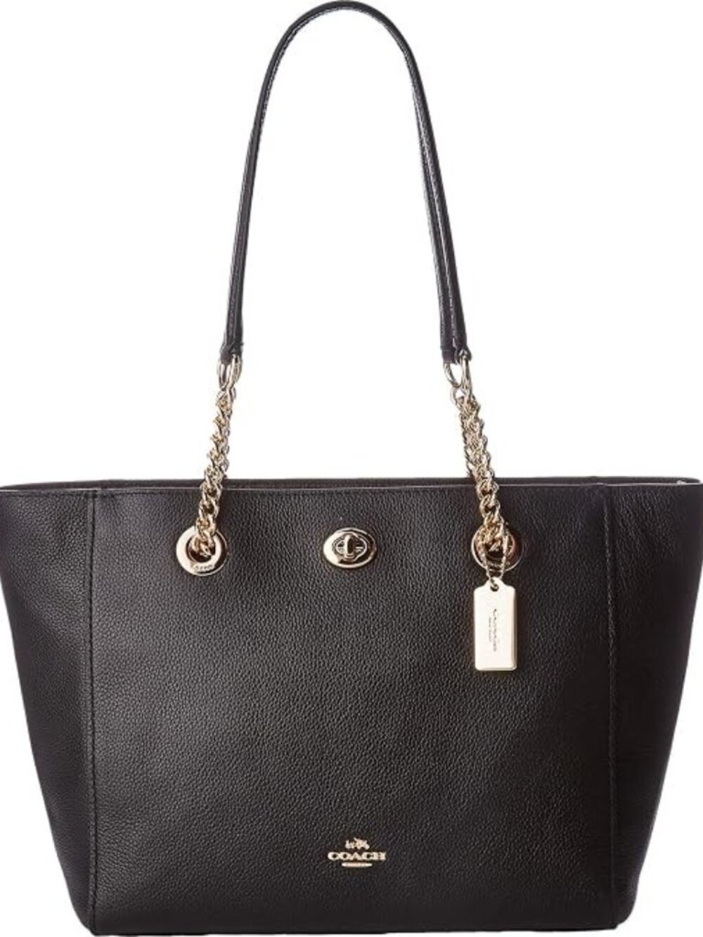 Euc Coach Turnlock Edie Black Leather Shoulder Bag Tote Purse